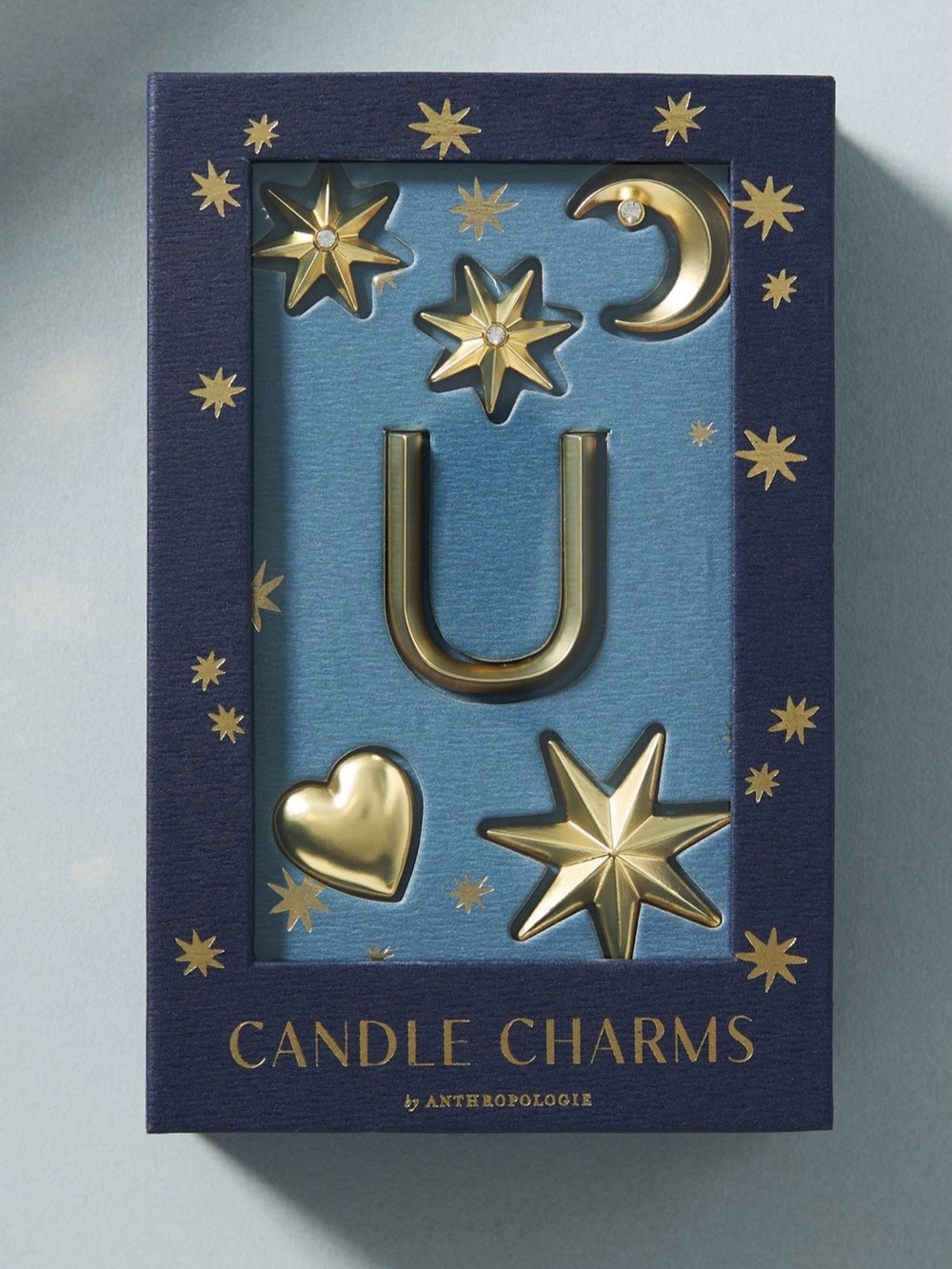 Anthropologie Monogram Gold Star, Moon, Heart & Initial U Candle Charms